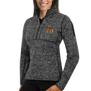 Women's Antigua Charcoal Chicago Blackhawks Fortune 1/2-Zip Pullover Sweater