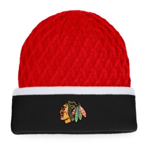 Men's Fanatics Branded Black/Red Chicago Blackhawks Iconic Striped Cuffed Knit Hat