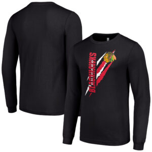 Men's Starter Black Chicago Blackhawks Color Scratch Long-Sleeve T-Shirt